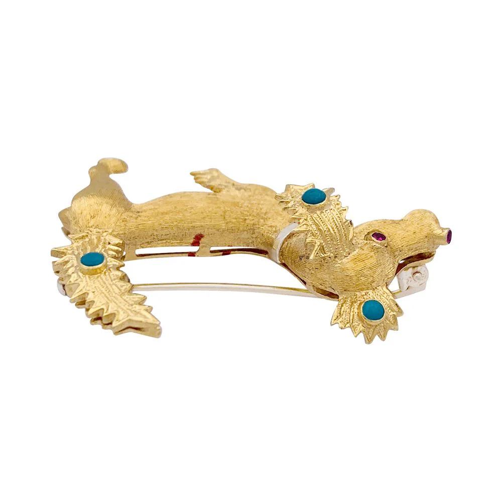 Broche Clip Bestiaire en or jaune, or blanc, rubis et turquoise - Image 4