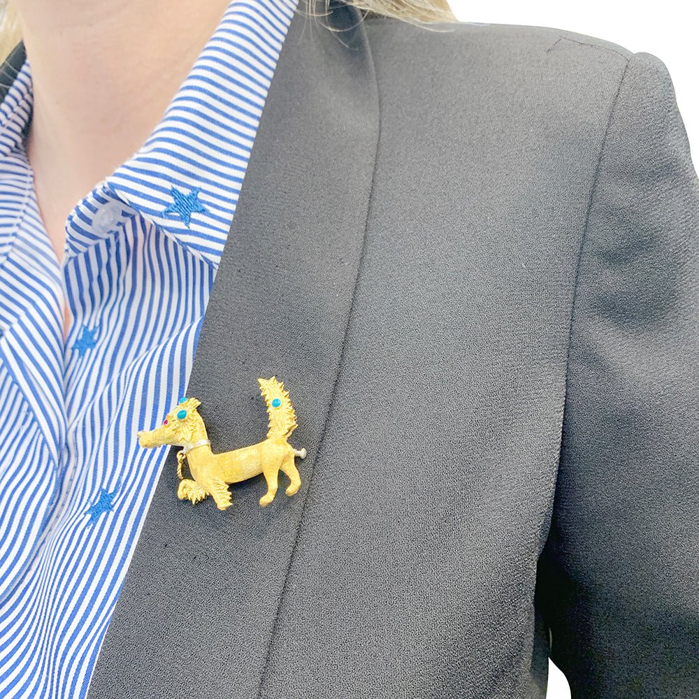Broche Clip Bestiaire en or jaune, or blanc, rubis et turquoise - Image 6