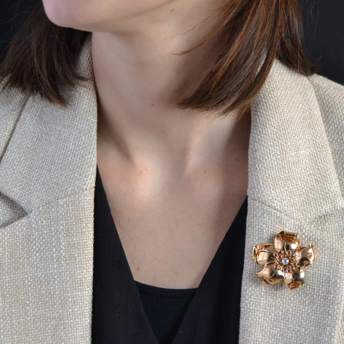 Broche Épingle en or rose, rubis et diamant - Image 2