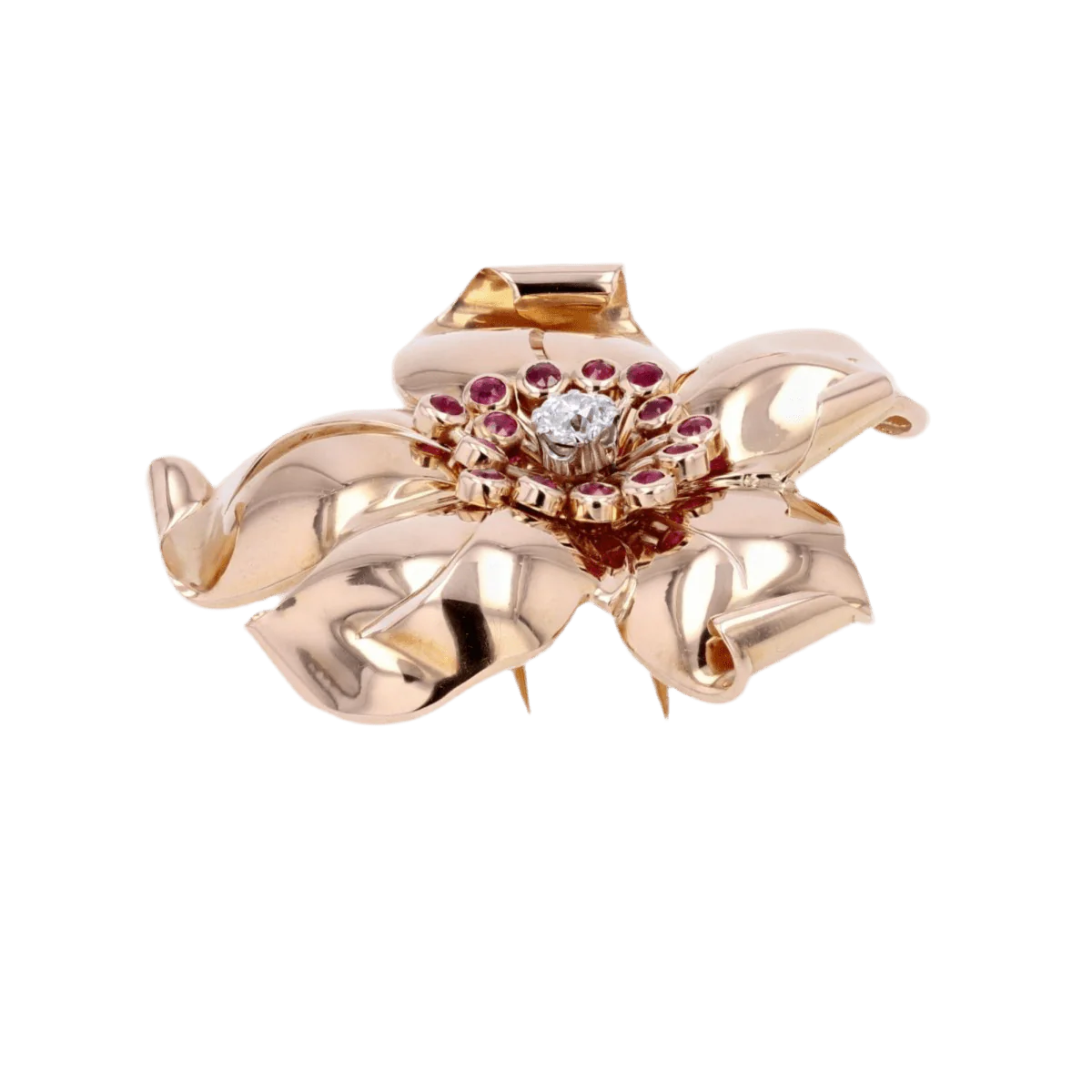 Broche Épingle en or rose, rubis et diamant - Image 3