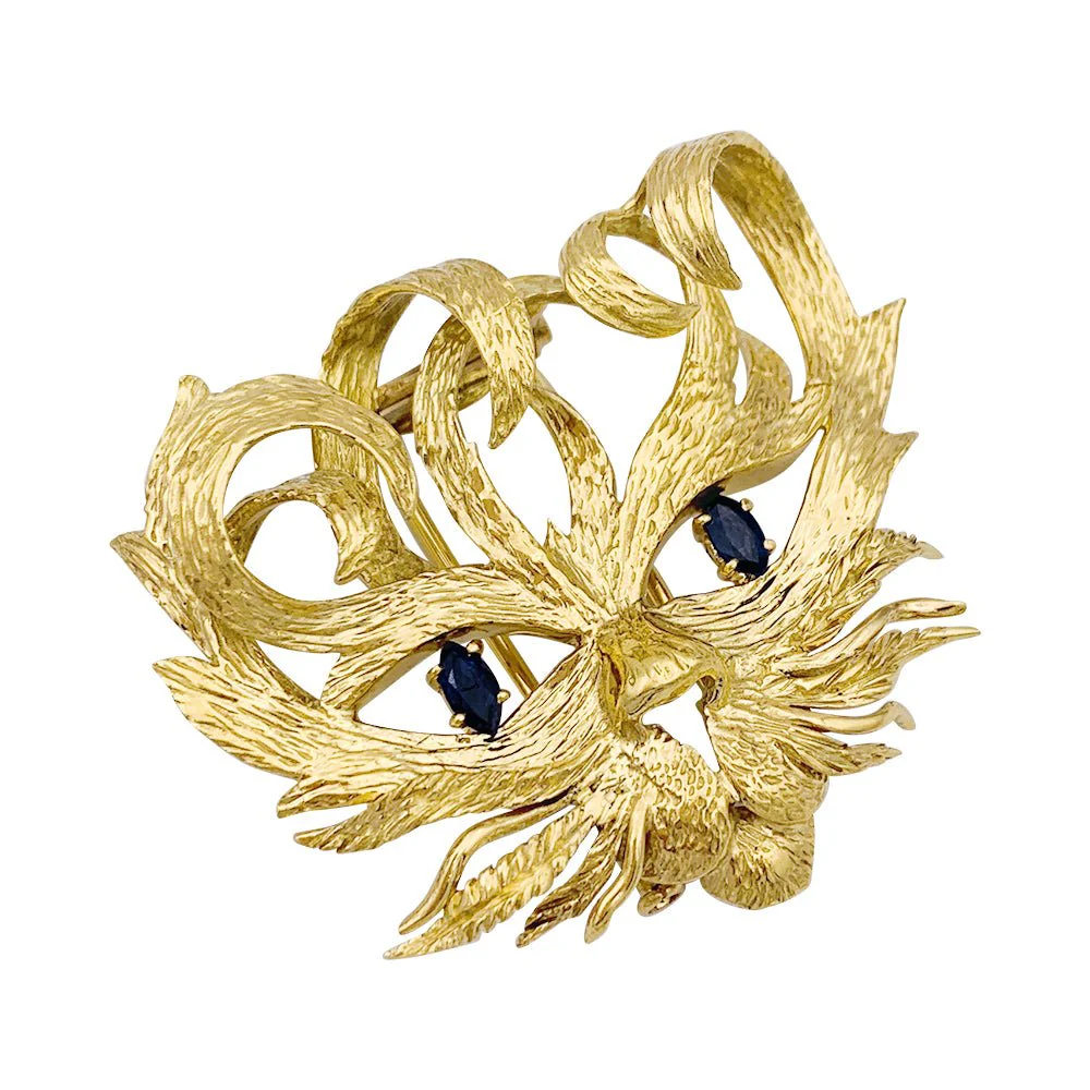 Broche HERMÈS "Mistigri" en or jaune et saphirs