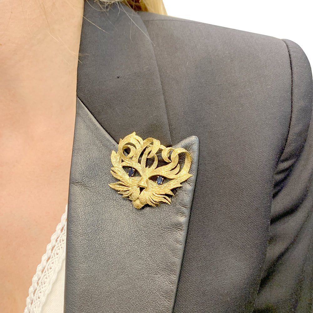 Broche HERMÈS "Mistigri" en or jaune et saphirs - Image 5