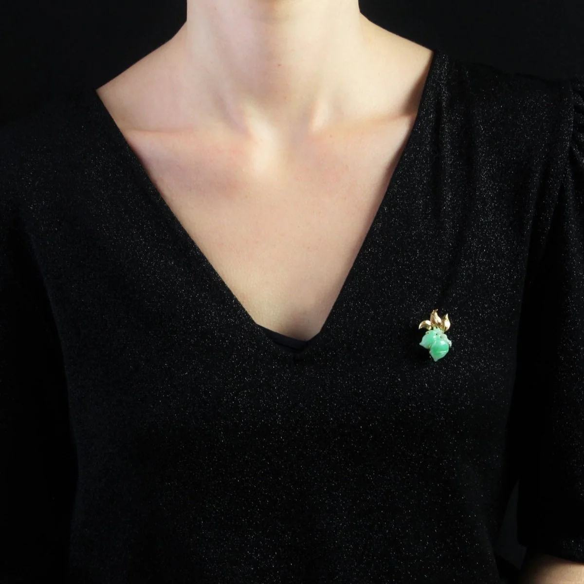 Broche Épingle en or jaune et jade - Image 2