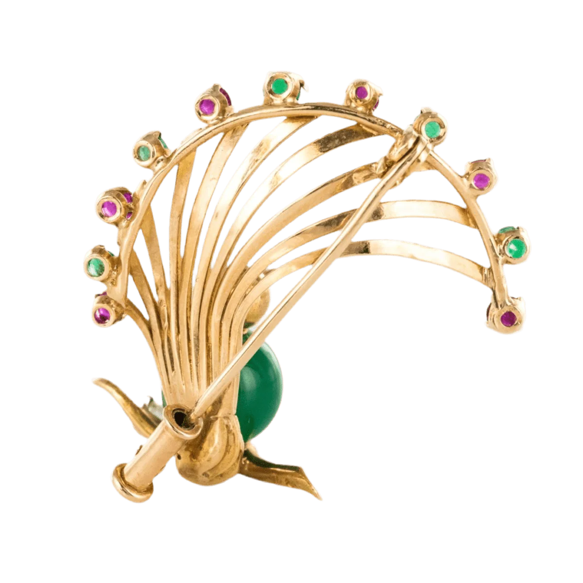 Broche Épingle en or jaune, rubis, chrysoprase, émeraudes et diamant - Image 3