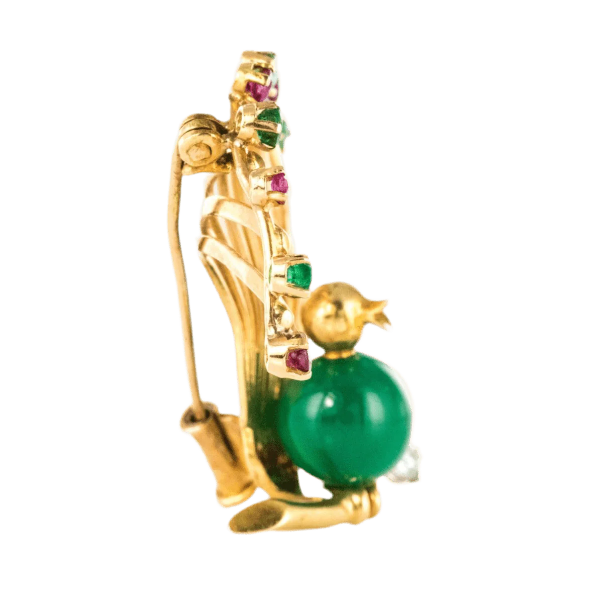 Broche Épingle en or jaune, rubis, chrysoprase, émeraudes et diamant - Image 4