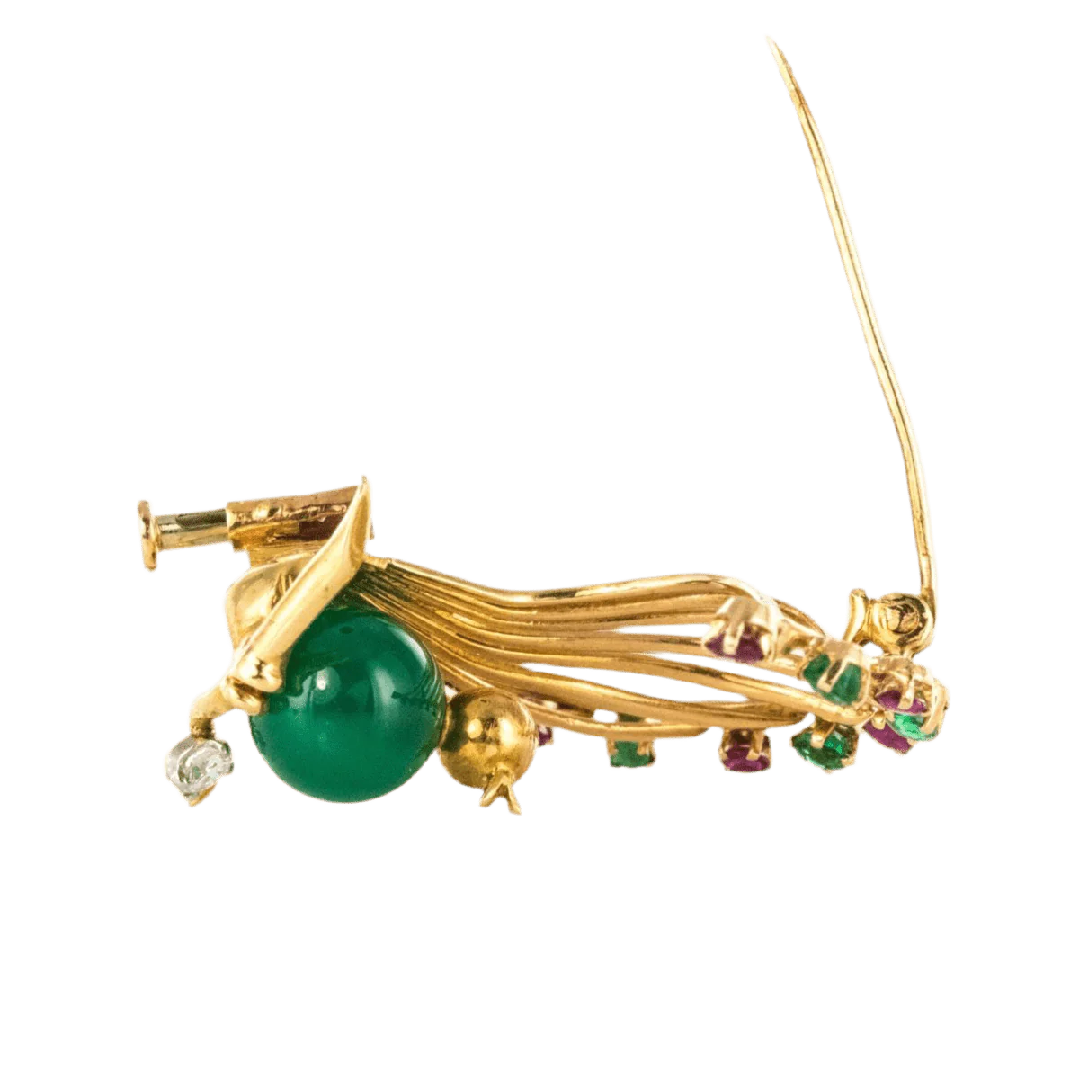 Broche Épingle en or jaune, rubis, chrysoprase, émeraudes et diamant - Image 5