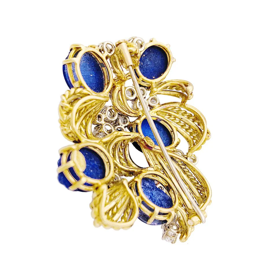 Broche en or jaune, lapis lazuli et diamants - Image 3