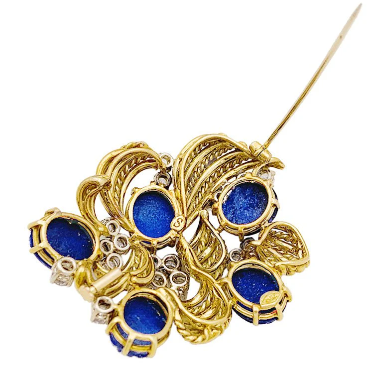Broche en or jaune, lapis lazuli et diamants - Image 4