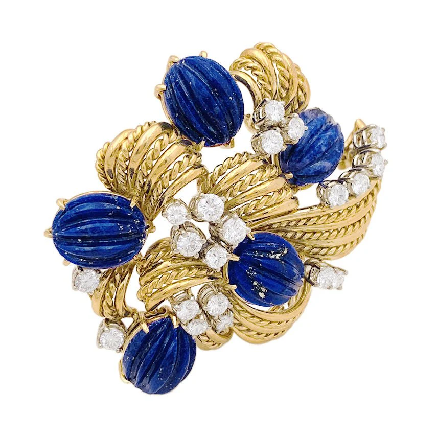Broche en or jaune, lapis lazuli et diamants - Image 5