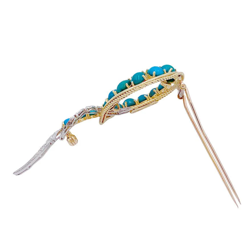 Broche Volute or, platine diamants et turquoises - Image 2
