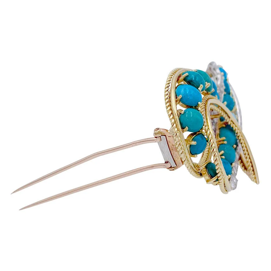 Broche Volute or, platine diamants et turquoises - Image 3