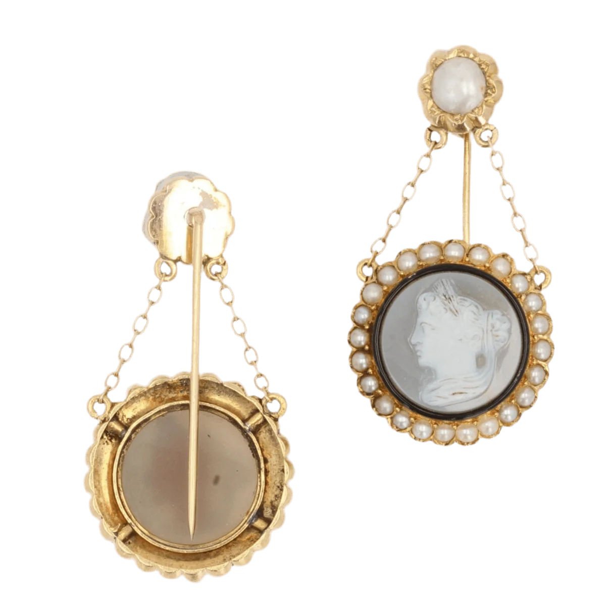 Broches en or jaune, agate et perles - Image 3