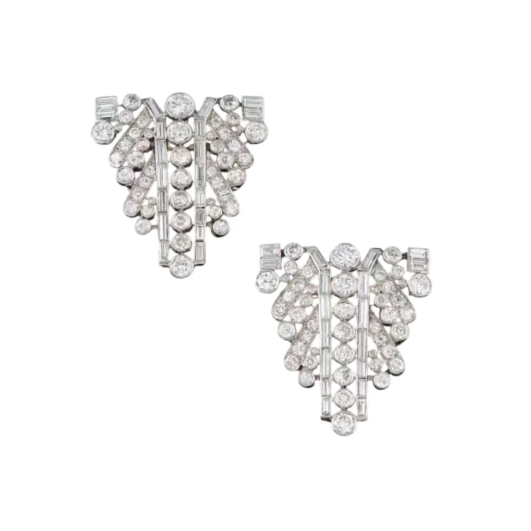 Broche Art Déco double clips en platine, or et diamants - Image 2