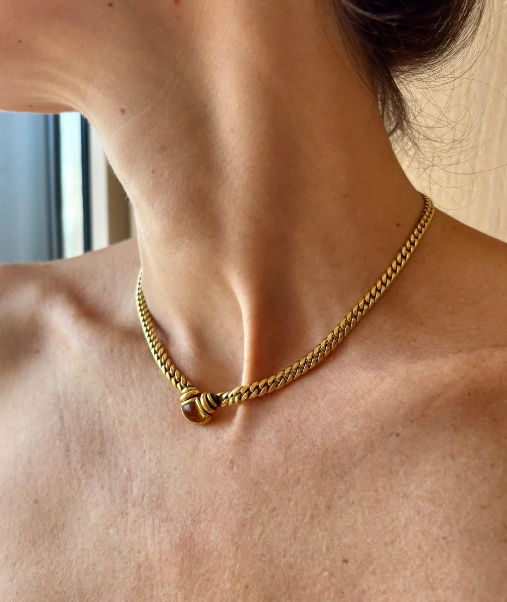 Bulgari 1980s Citrine and Sapphire Curb Link Necklace - Image 6