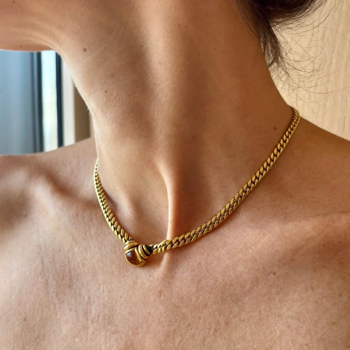 Collier Maille BULGARI en or jaune, citrine et saphirs - Image 2