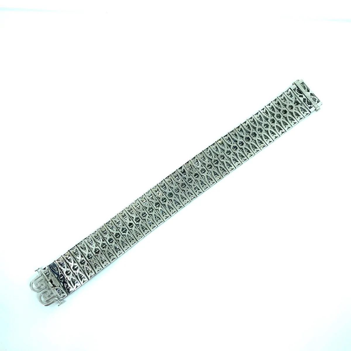 Bulgari Art Deco 30 Carat Diamond Engraved Platinum Tennis Bracelet - Image 7