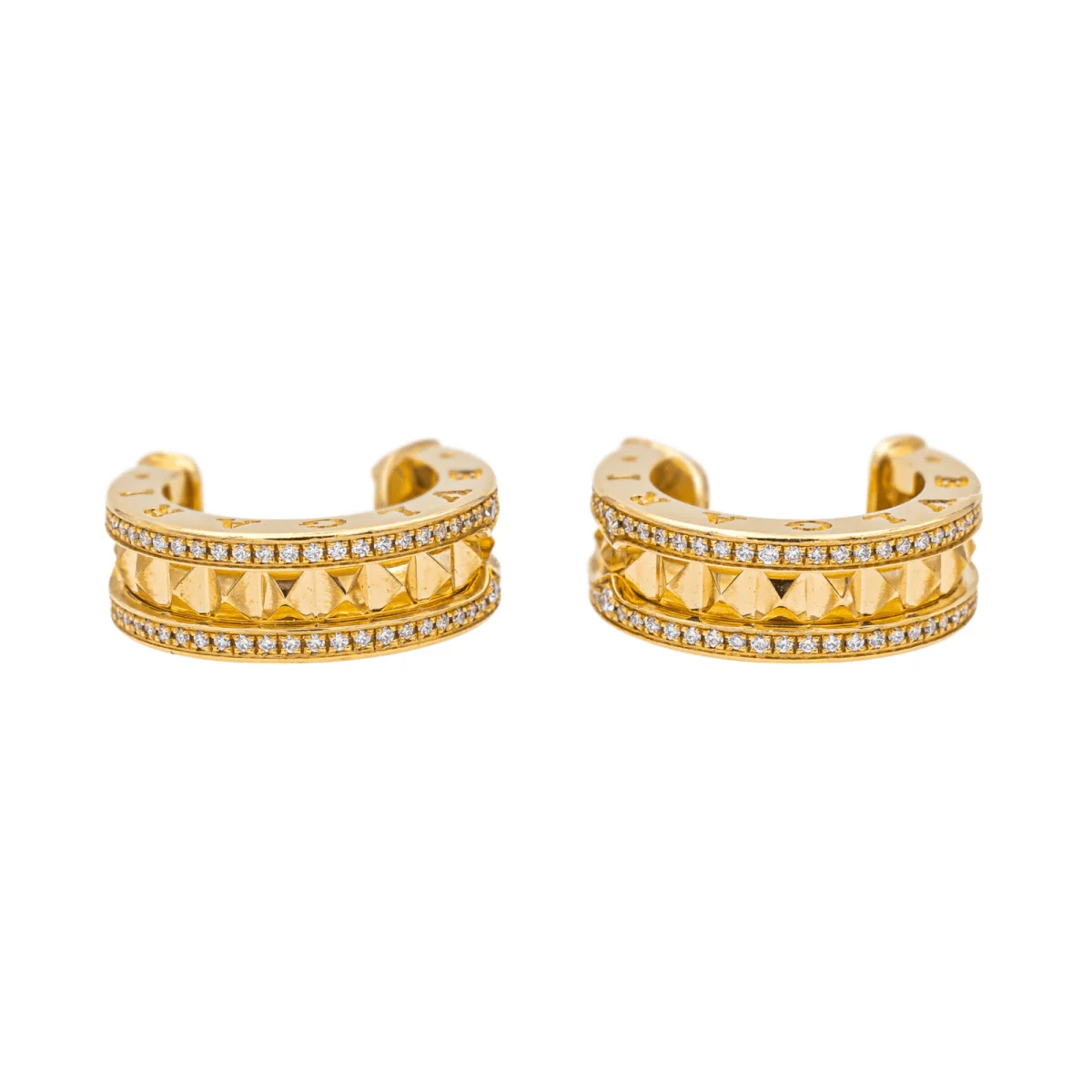 Boucles d'oreilles Créoles BULGARI "B.Zéro1 en or jaune et diamants - Image 3