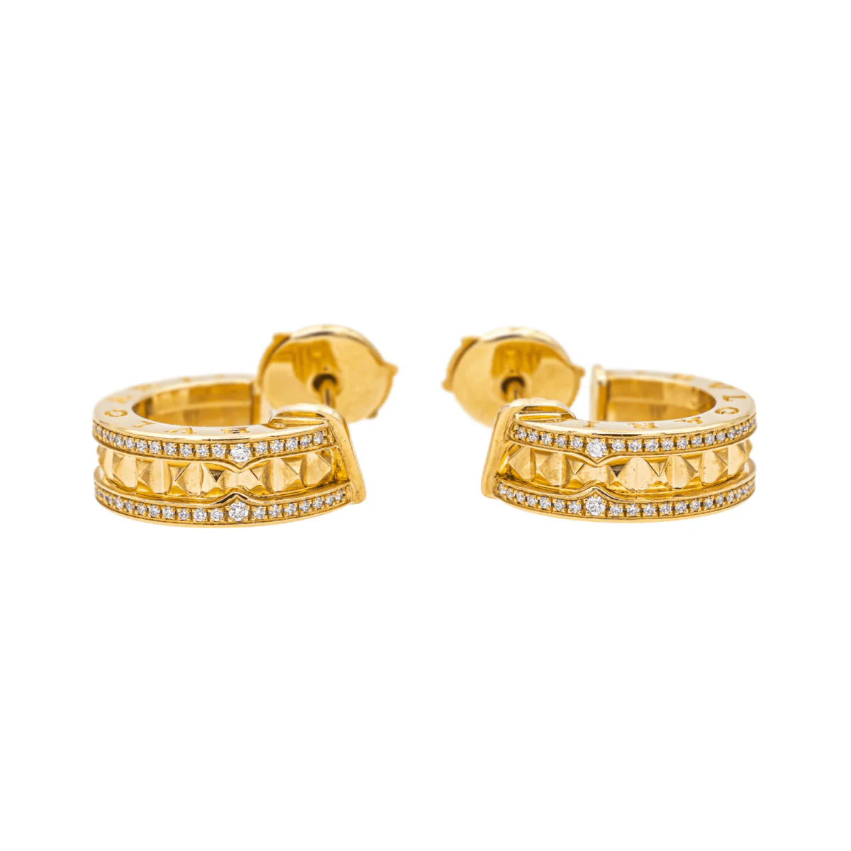 Boucles d'oreilles Créoles BULGARI "B.Zéro1 en or jaune et diamants - Image 4