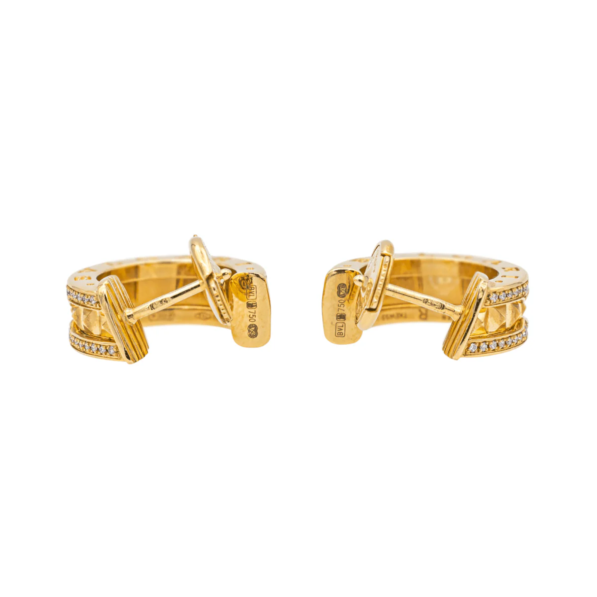 Boucles d'oreilles Créoles BULGARI "B.Zéro1 en or jaune et diamants - Image 7