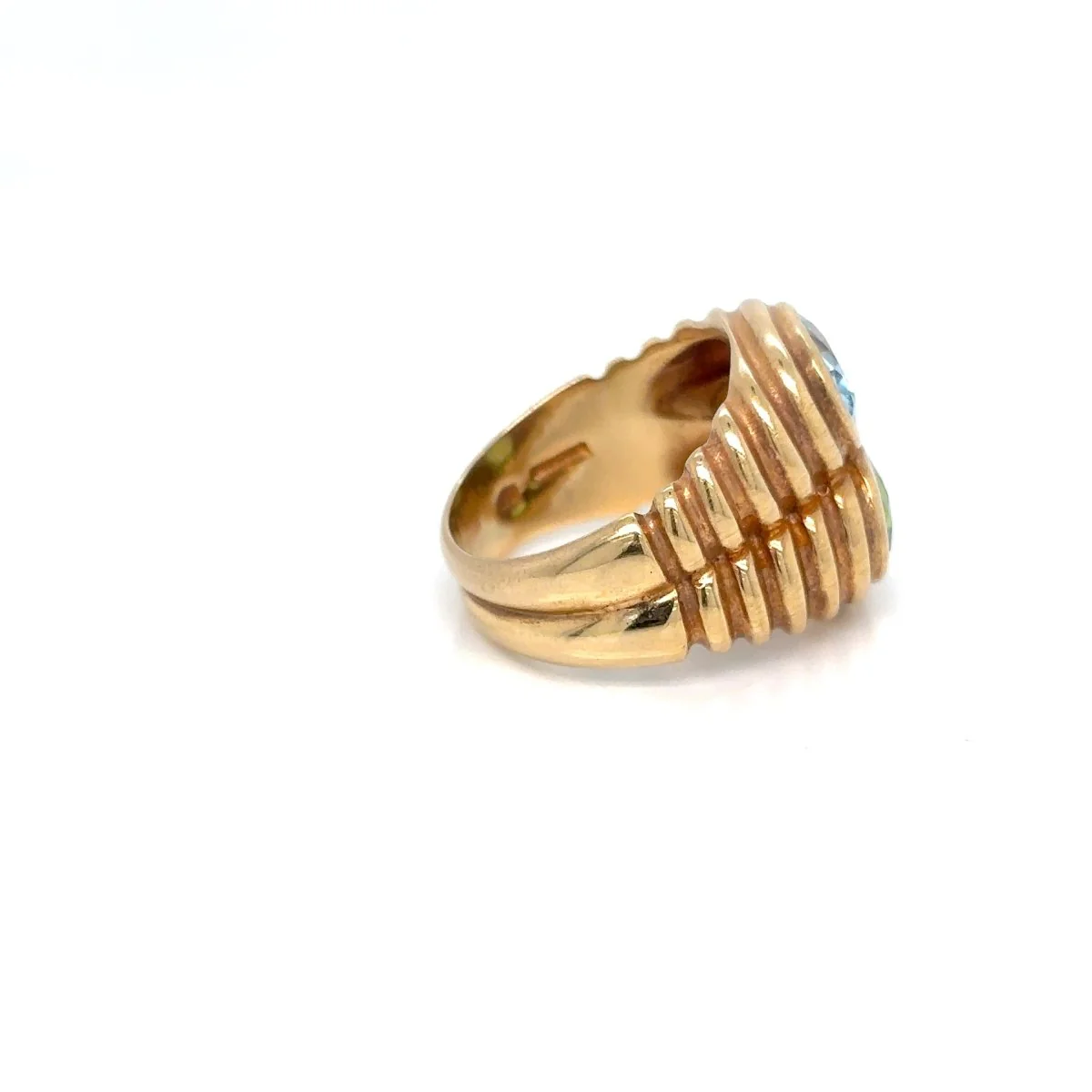 Bulgari Doppio Baccellato Ring in 18k Yellow Gold with Blue Topaz & Peridot, Circa 1980 - Image 4