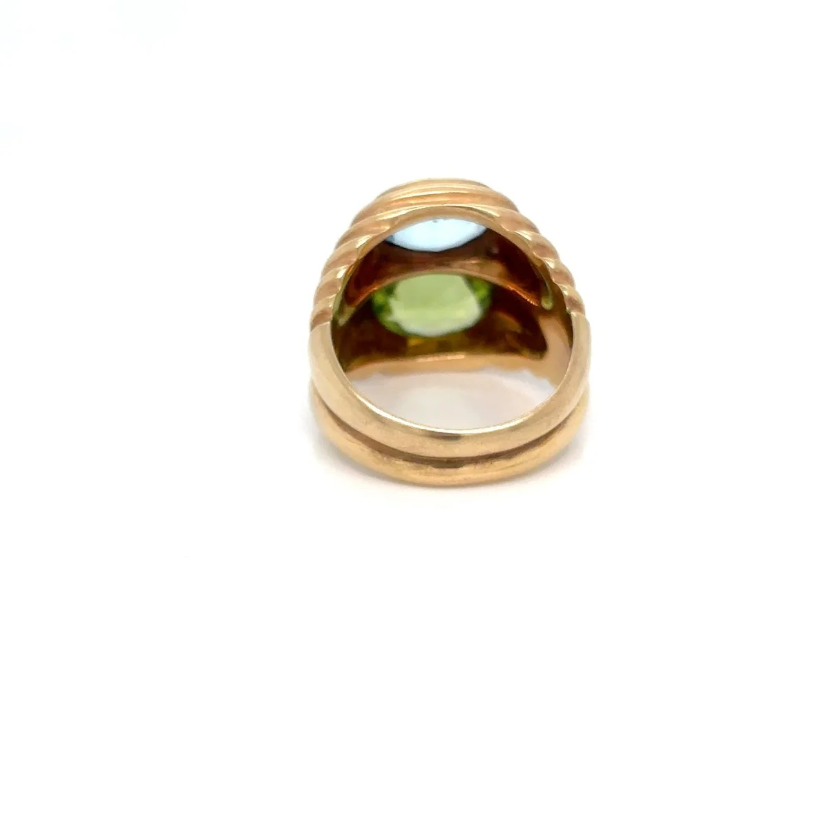 Bulgari Doppio Baccellato Ring in 18k Yellow Gold with Blue Topaz & Peridot, Circa 1980 - Image 6