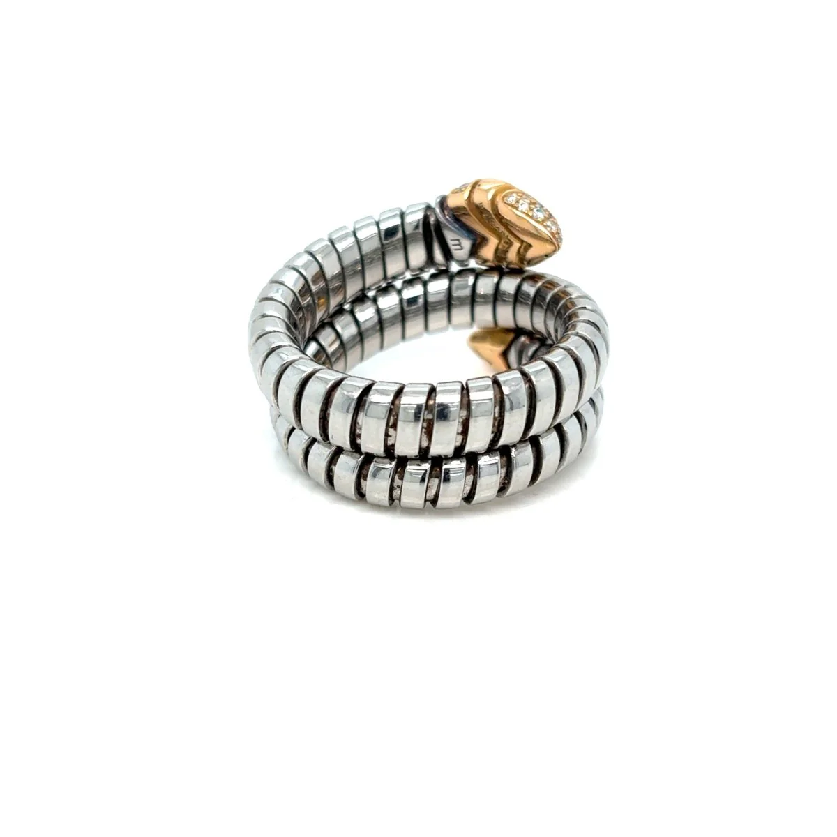 Bulgari Serpenti Tubogas Ring in Steel, Rose Gold and Diamonds - Image 3