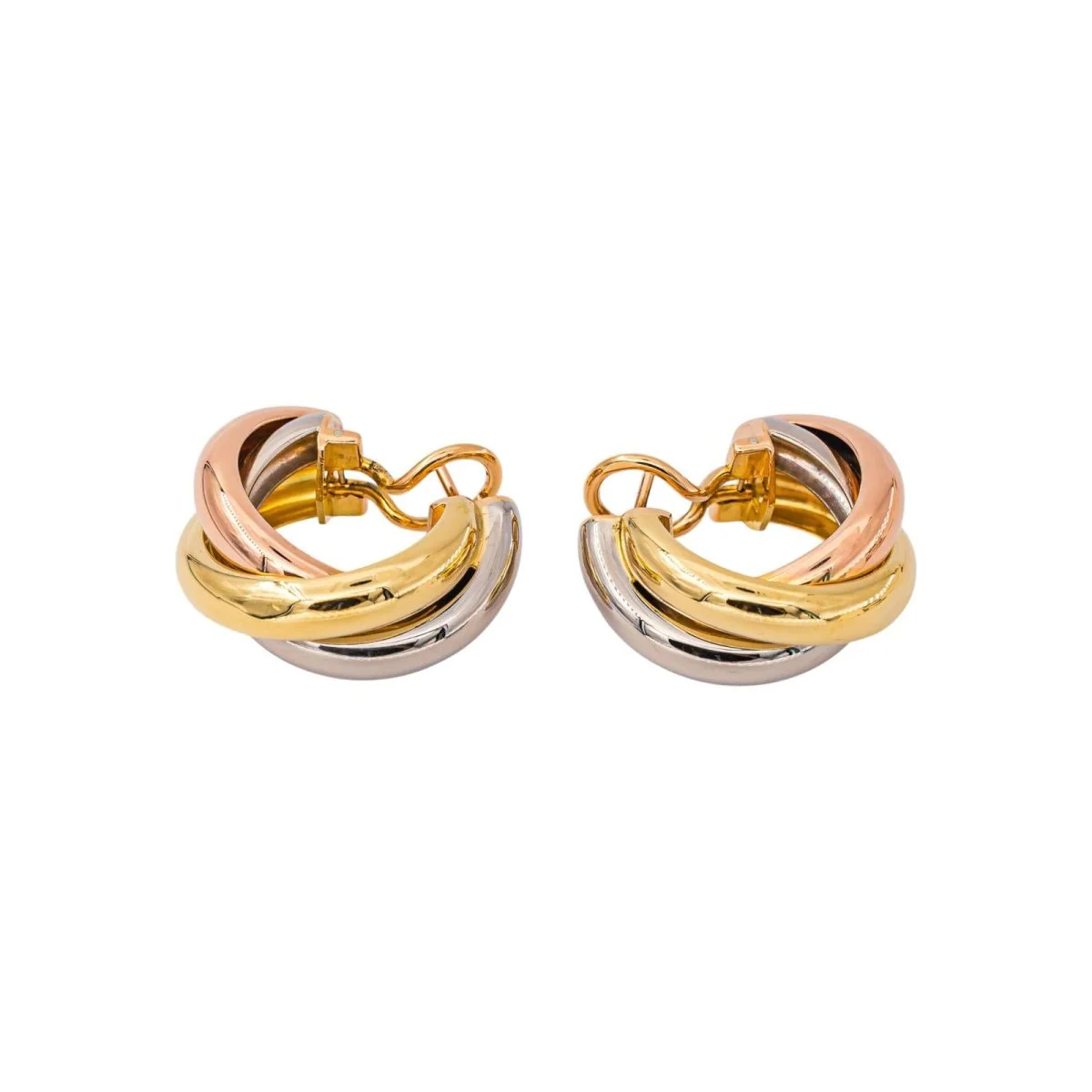 Boucles d'oreilles Créoles CARTIER "Trinity" GM en or blanc, or jaune et or rose - Image 3