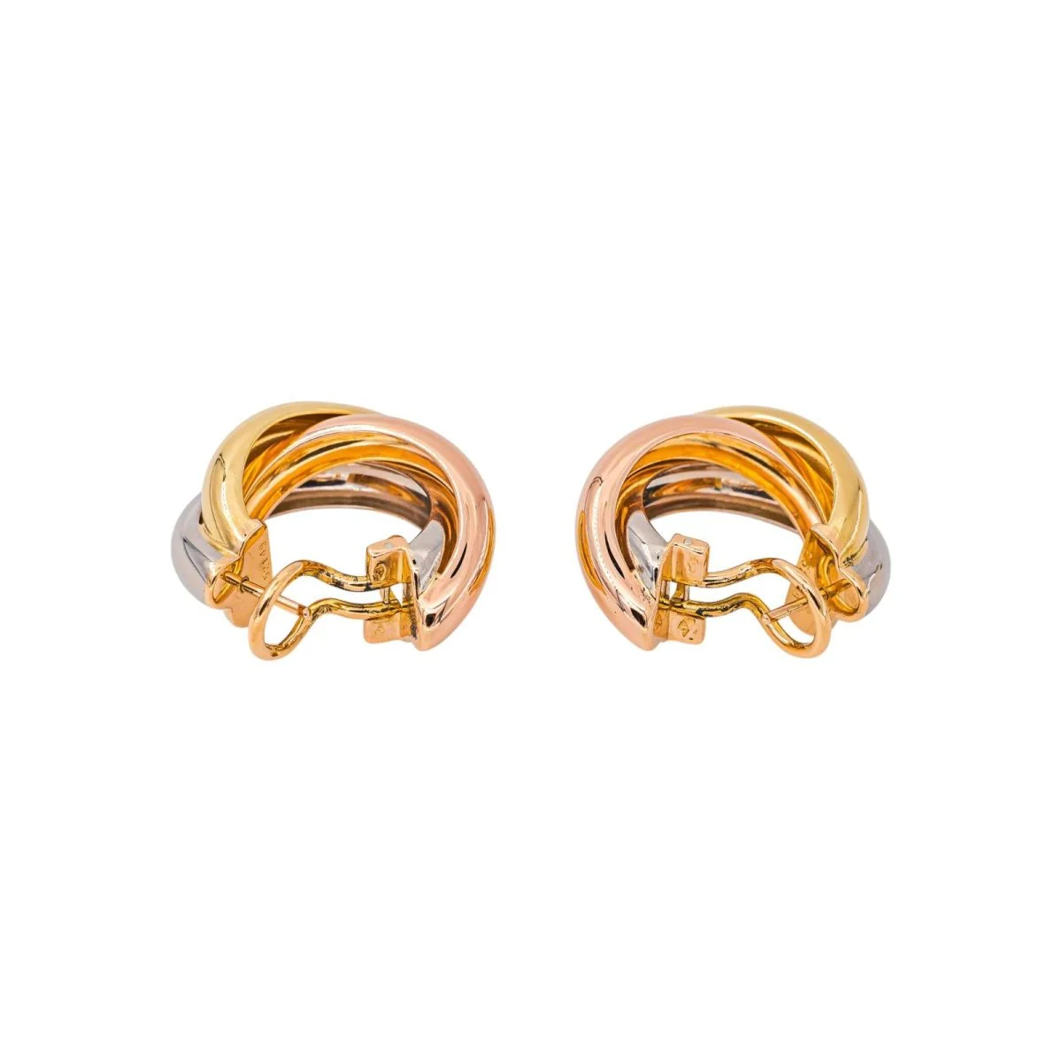 Boucles d'oreilles Créoles CARTIER "Trinity" GM en or blanc, or jaune et or rose - Image 4