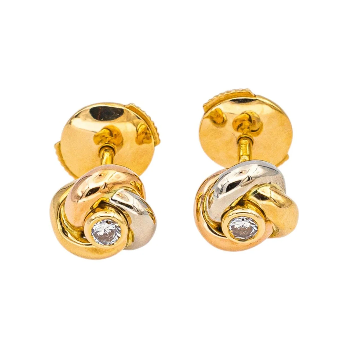 Boucles d'oreilles Puces CARTIER "Trinity" en or blanc, or jaune, or rose et diamants - Image 3