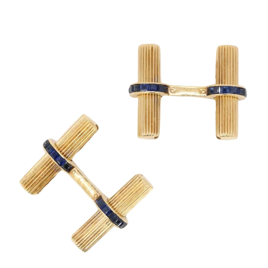CARTIER Boutons de manchette or jaune saphirs calibrés - Image 3