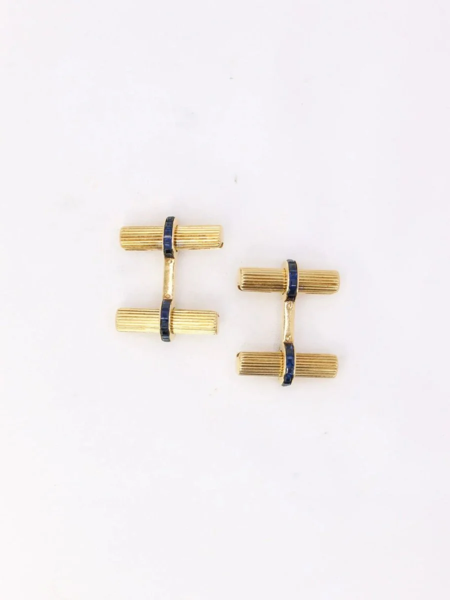 CARTIER Boutons de manchette or jaune saphirs calibrés - Image 4