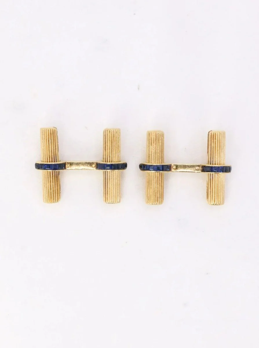 CARTIER Boutons de manchette or jaune saphirs calibrés - Image 5
