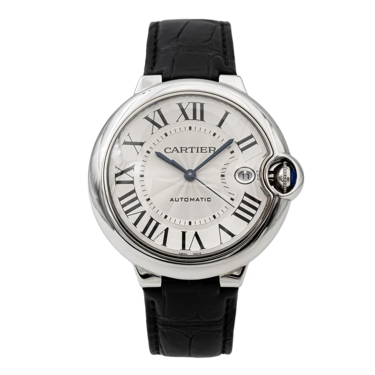 Montre CARTIER "Ballon bleu" en acier, alligator et verre saphir