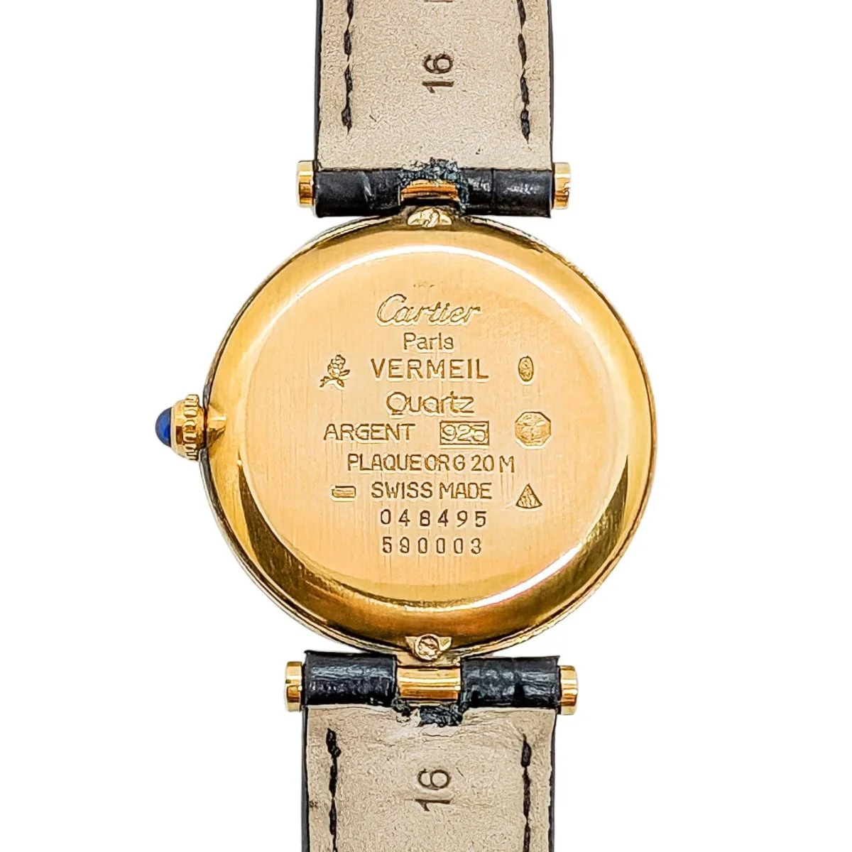 Montre Quartz CARTIER "Must Vendôme" en vermeil, cuir et saphir - Image 3
