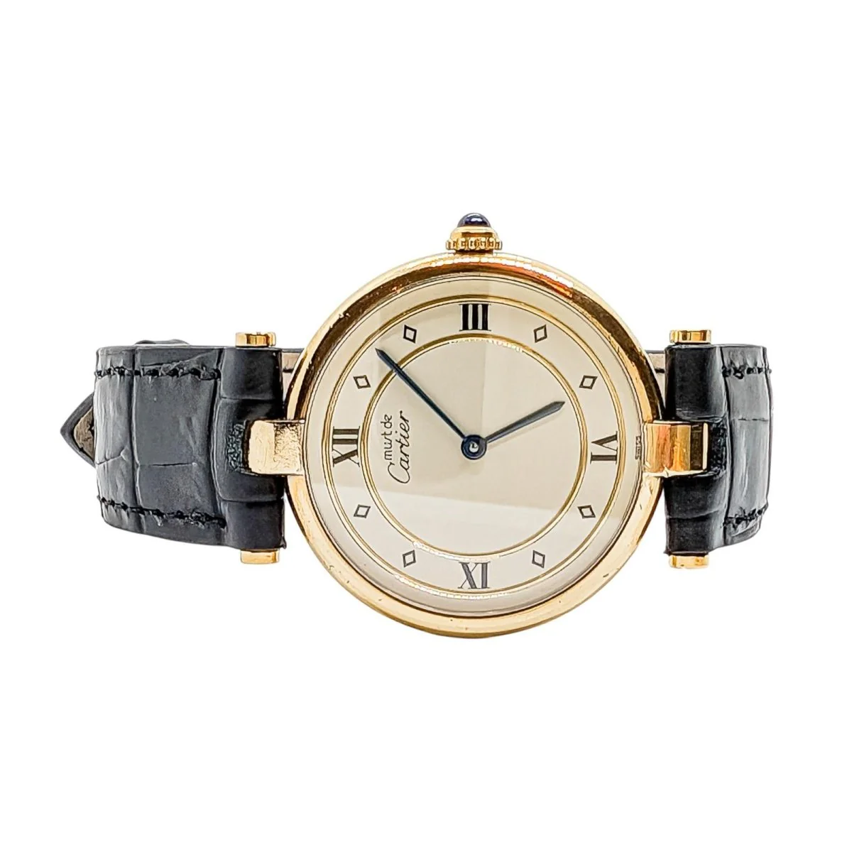 Montre Quartz CARTIER "Must Vendôme" en vermeil, cuir et saphir - Image 4
