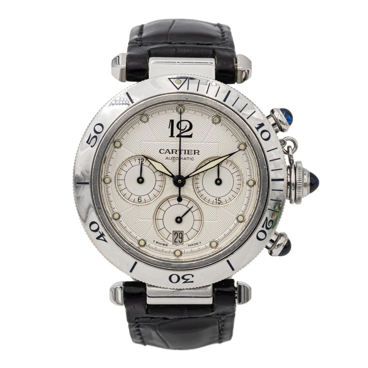 Montre Mécanique CARTIER "Pasha 2113" en acier et cuir