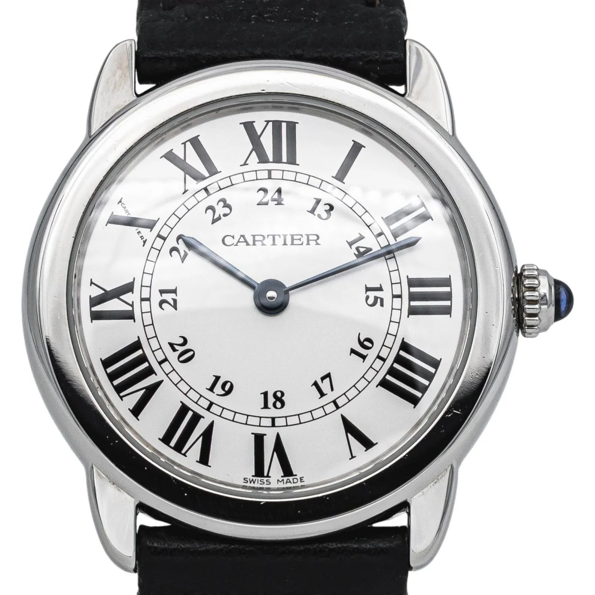 Montre CARTIER "Ronde Solo" en acier, argent, spinelle et cuir - Image 3