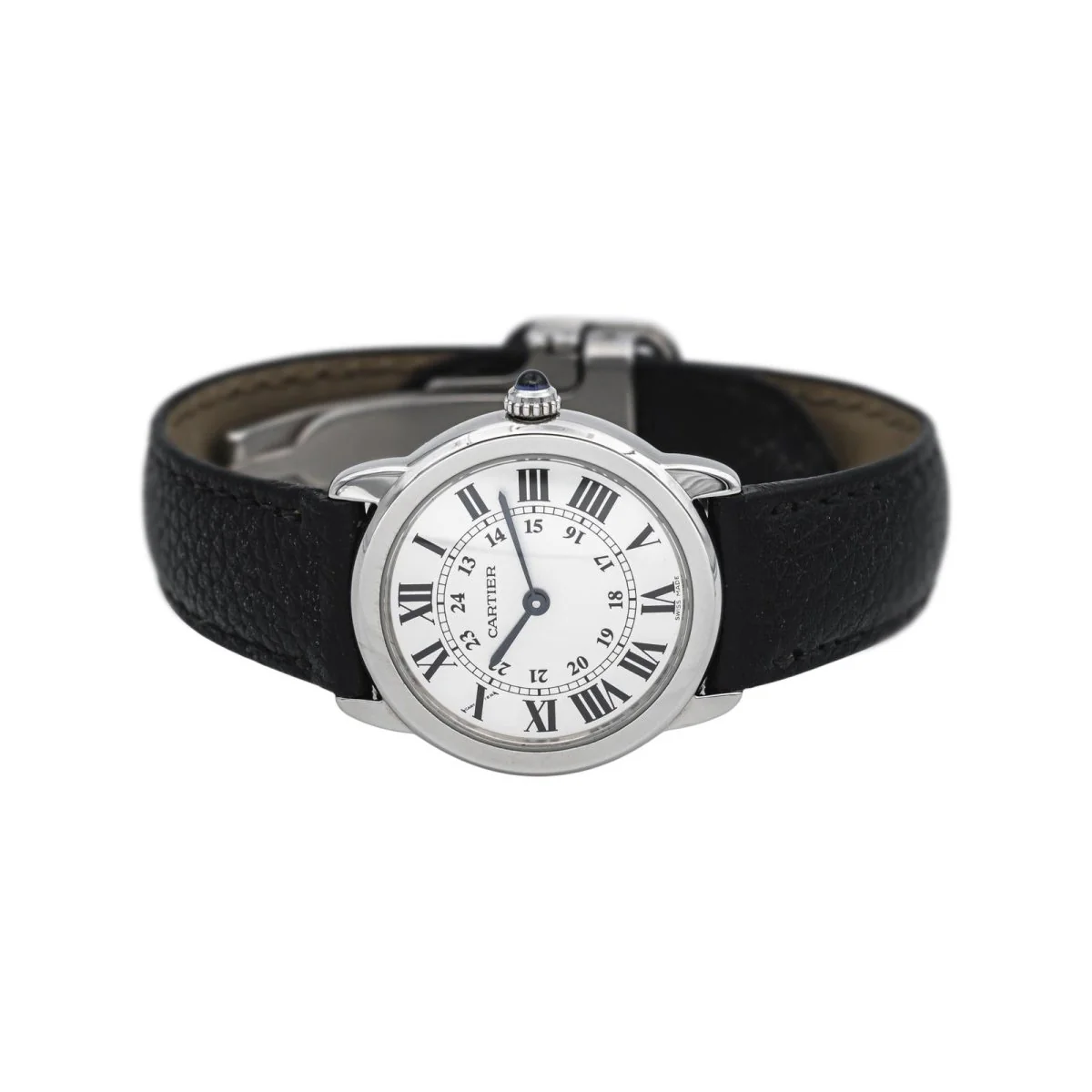 Montre CARTIER "Ronde Solo" en acier, argent, spinelle et cuir - Image 5