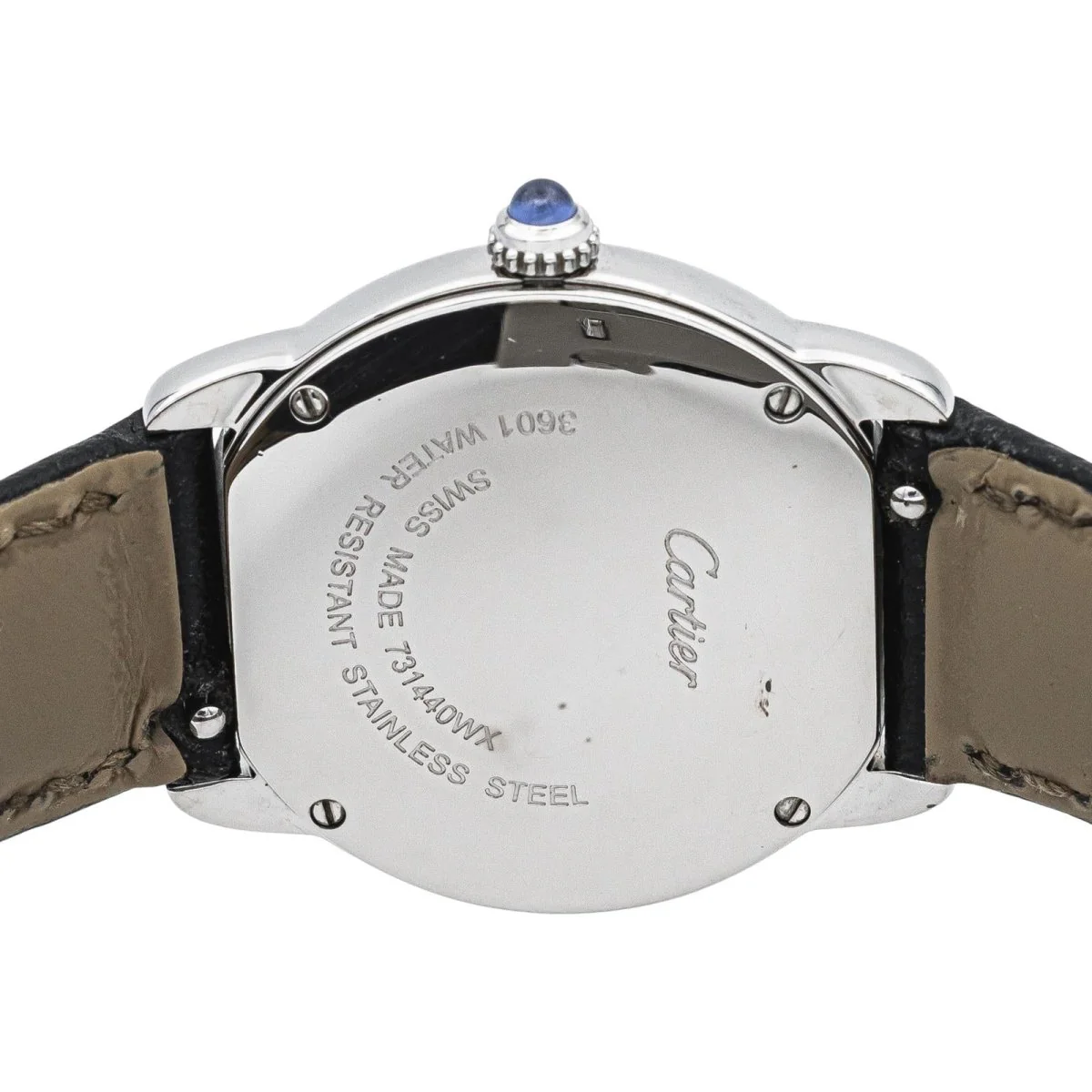 Montre CARTIER "Ronde Solo" en acier, argent, spinelle et cuir - Image 7