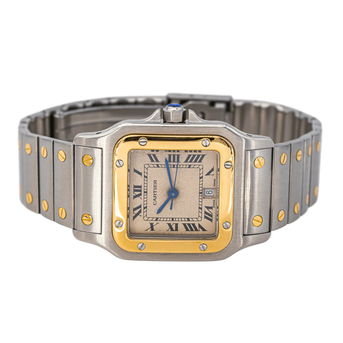 Montre CARTIER "Santos" en or jaune, acier et quartz - Image 4