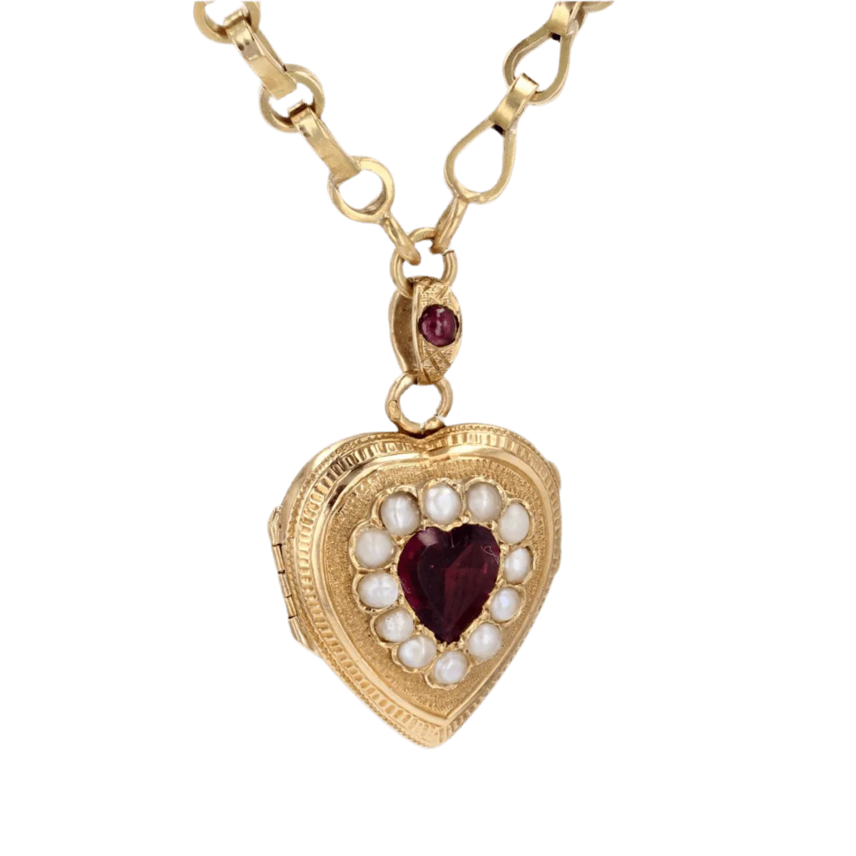 Collier Ras de Cou en or jaune, grenats et perles - Image 5