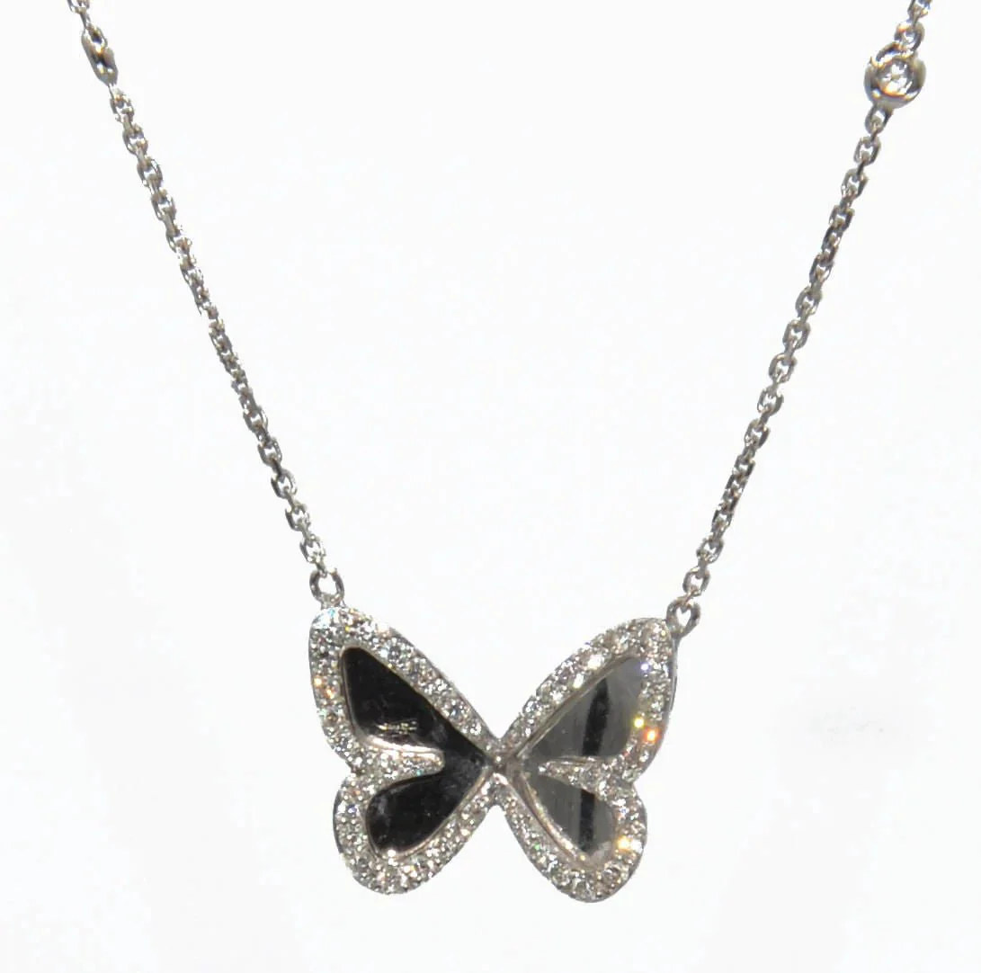 Pendentif en or gris diamants avec pendentif papillon - Image 3