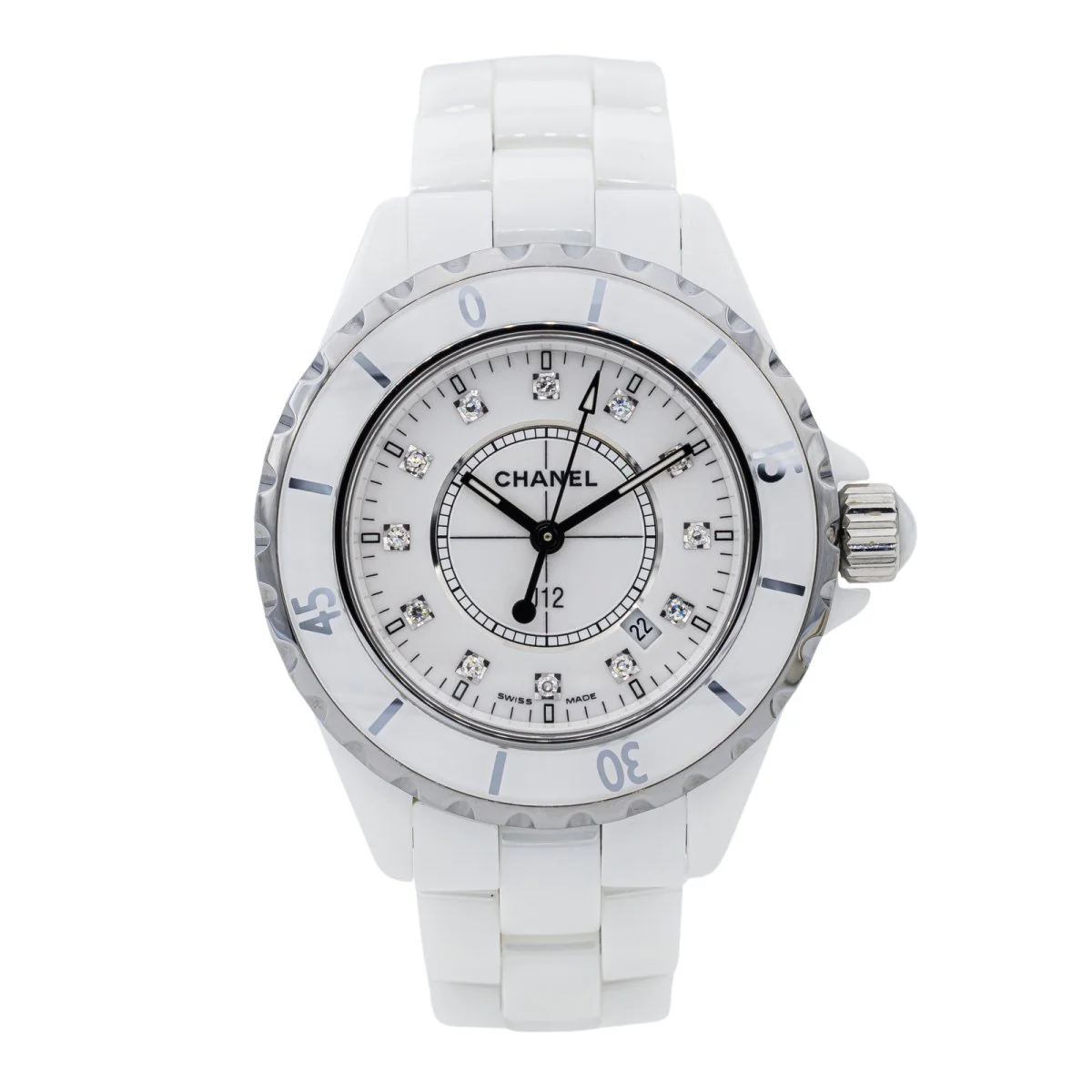 Montre CHANEL "J12" en céramique et diamant