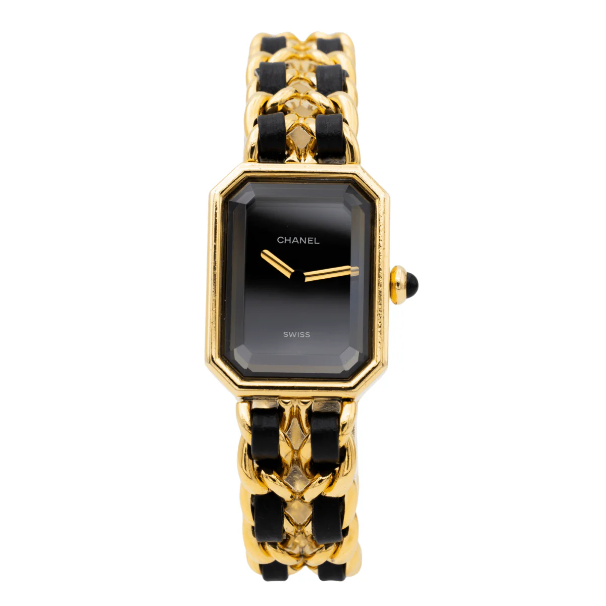Montre CHANEL "Première" plaqué or, cuir et saphir