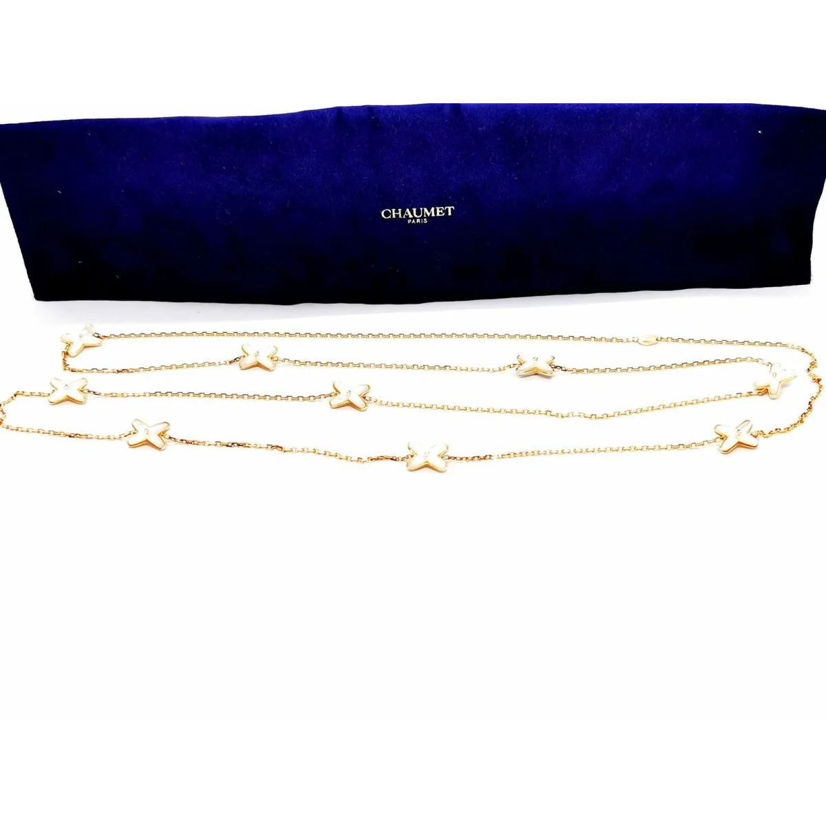 Collier Sautoir CHAUMET "Jeux de liens" en or rose, nacre et diamants - Image 10