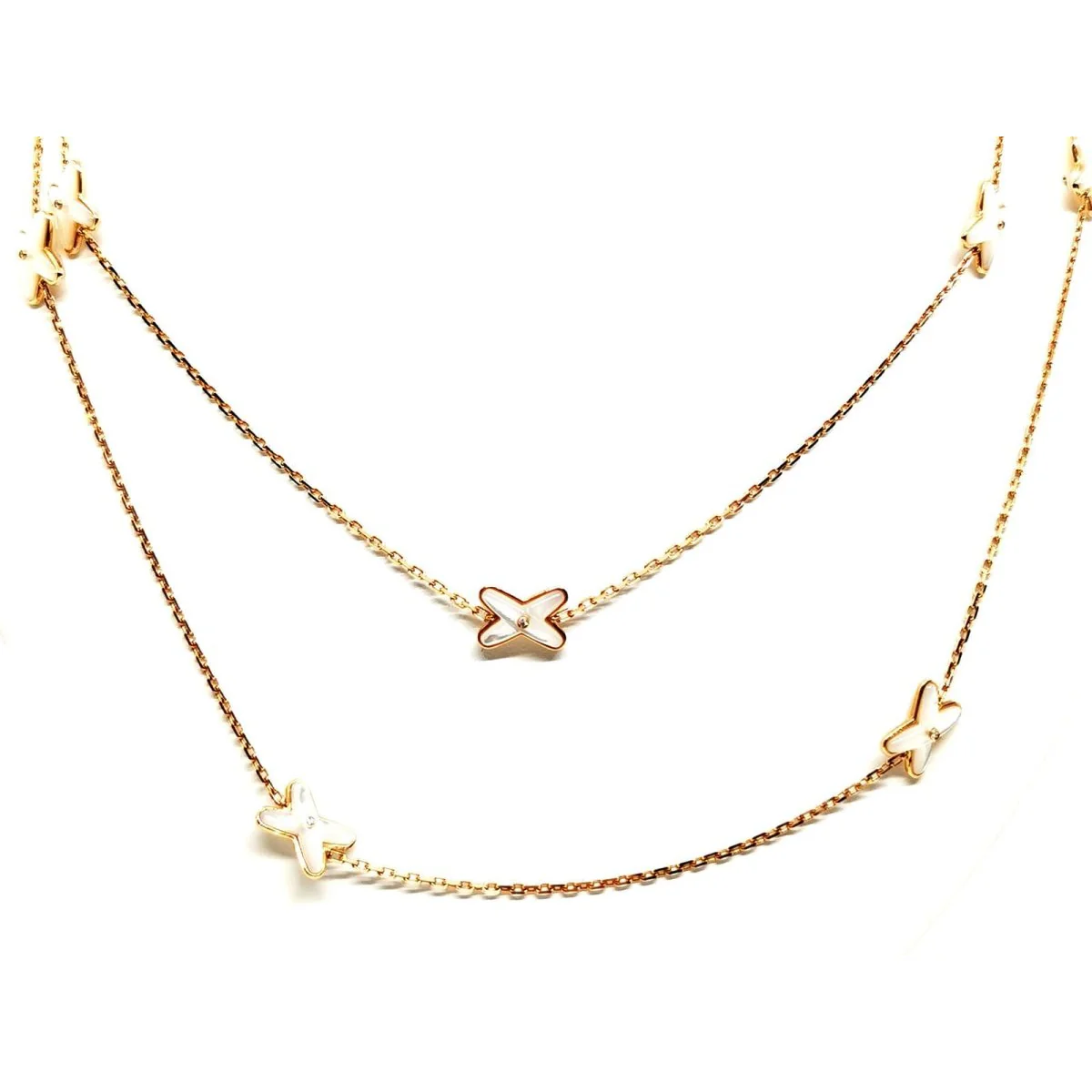 Collier Sautoir CHAUMET "Jeux de liens" en or rose, nacre et diamants - Image 3