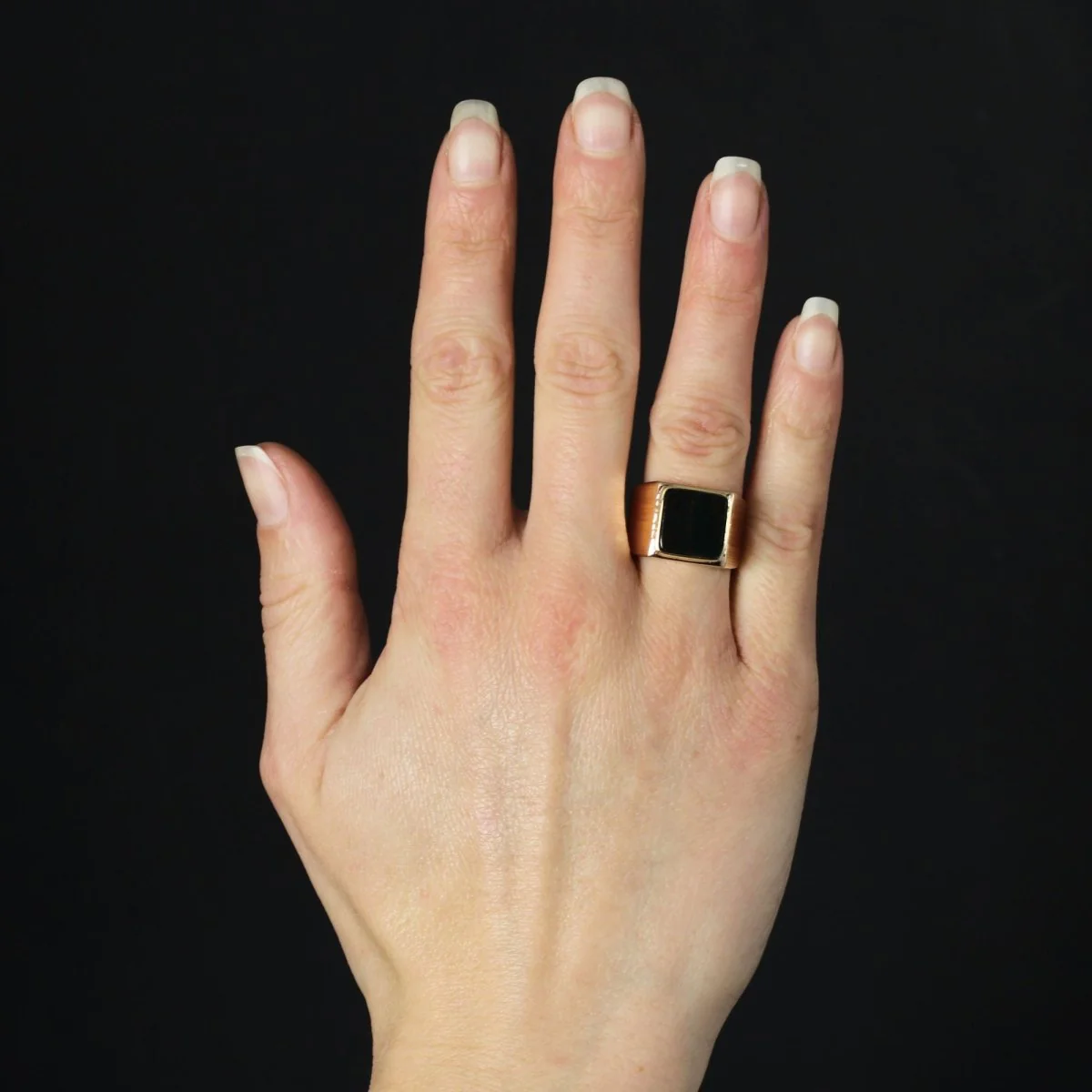 Bague Chevalière en or jaune et jaspe - Image 2