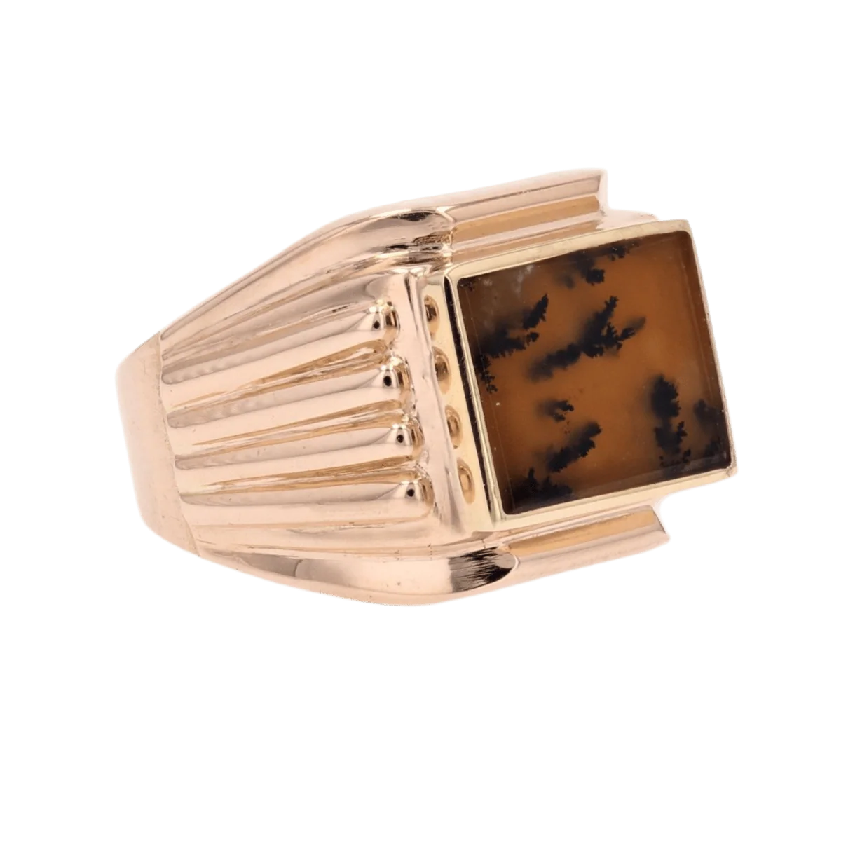 Bague Chevalière en or rose et agate - Image 5