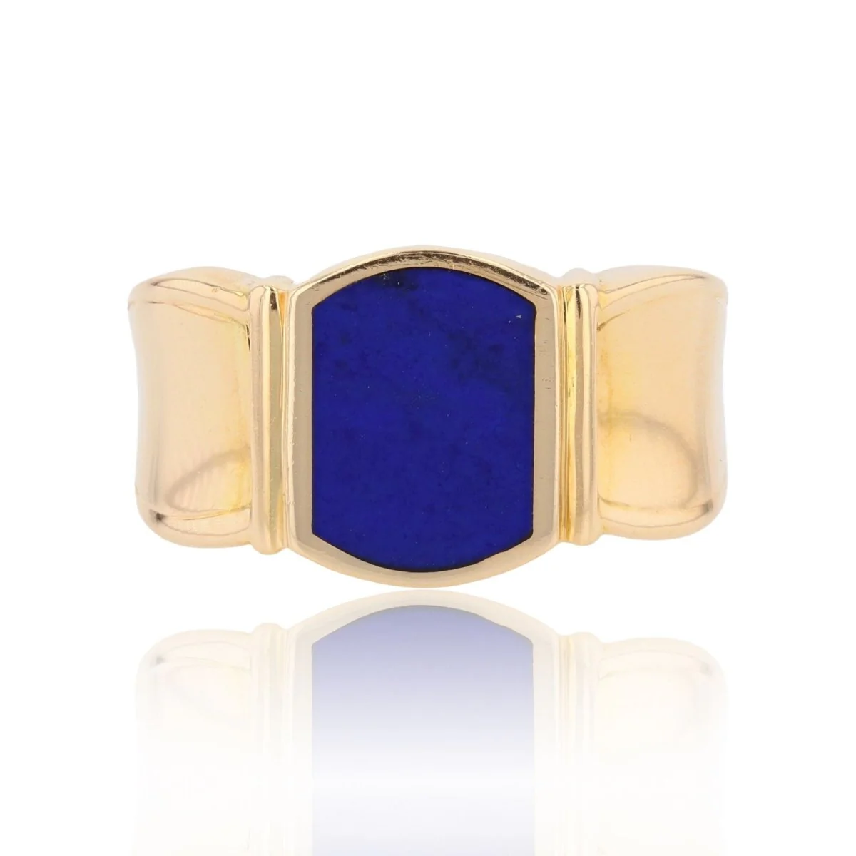 Bague chevalière en or jaune et lapis lazuli