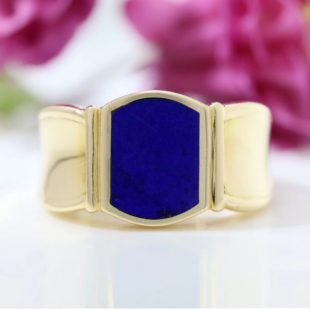Bague chevalière en or jaune et lapis lazuli - Image 3